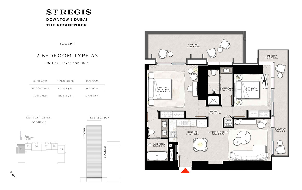 ST. REGIS THE RESIDENCES TOWER 1 - Type A3, UNIT 04 , LEVEL PODIUM 03